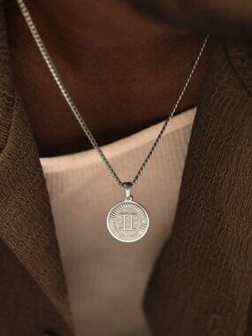 Men's Silver Gemini Pendant Necklace
